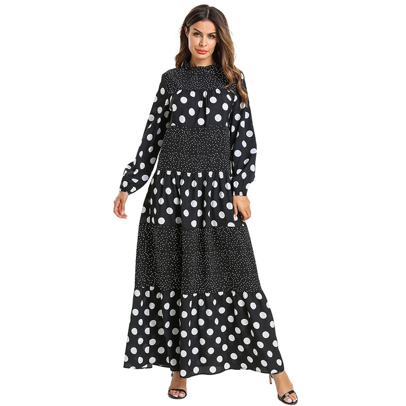 

2019 Black Dot Kaftan Abaya Dubai Hijab Muslim Dress Caftan Ramadan Abayas For Women Robe Jilbab Elbise Turkish Islamic Clothing