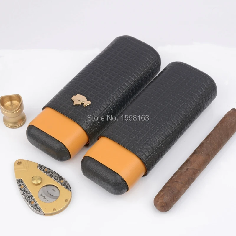 COHIBA Package Discount Weekend Travel Cigar Holder Cohiba Cedar Wood 2 Tube cigar holder Fit 54rings+63rings cigars