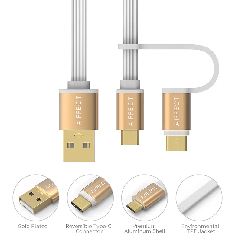 AIFFECT 2 интерфейса в 1 Micro B и type C к USB кабель для передачи данных зарядный Mini usb