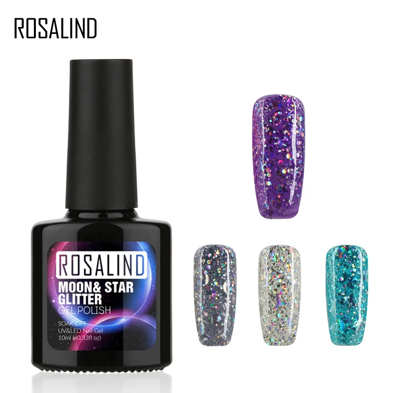 

ROSALIND Gel 1S P+Black Bottle 10ML Star&Moon glitter S01-12 UV&LED Soak-Off Gel Nail Polish Nail Art 3D Manicure Gel Lacquer