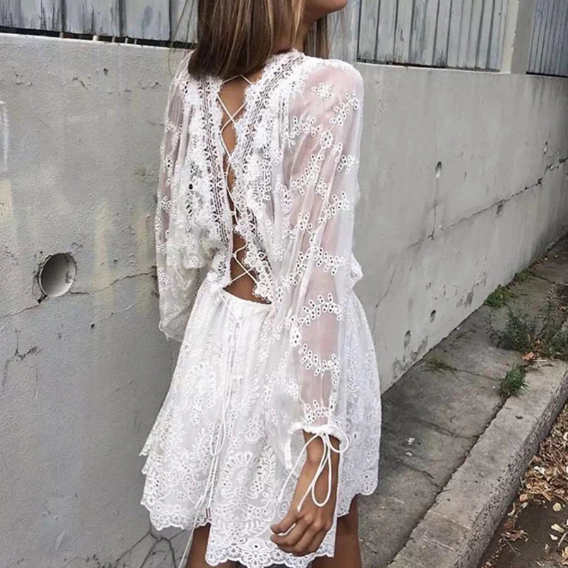 short white lace boho dress