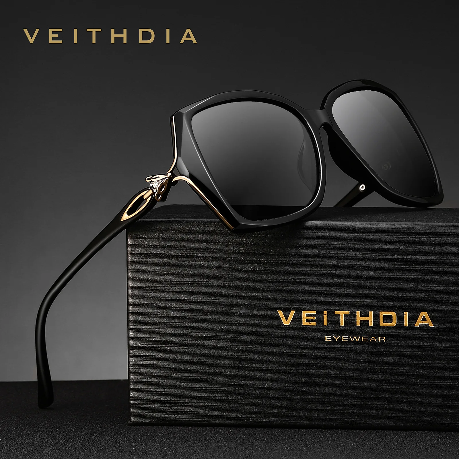 Женские большие солнцезащитные очки VEITHDIA элегантные с бриллиантами UV400 2019 |