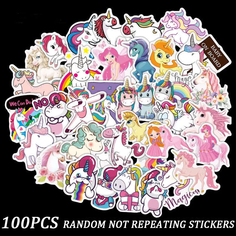 

100Pcs Random Funny Unicorn Stickers Scrapbooking Vintage Stickers Cartoon Anime Stickers For DIY Phone Laptop Travel Case Decor