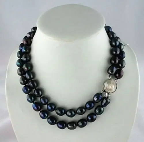 

>>>>charming 2 row 11-13mm tahitian black baroque pearl necklace mother Clasp