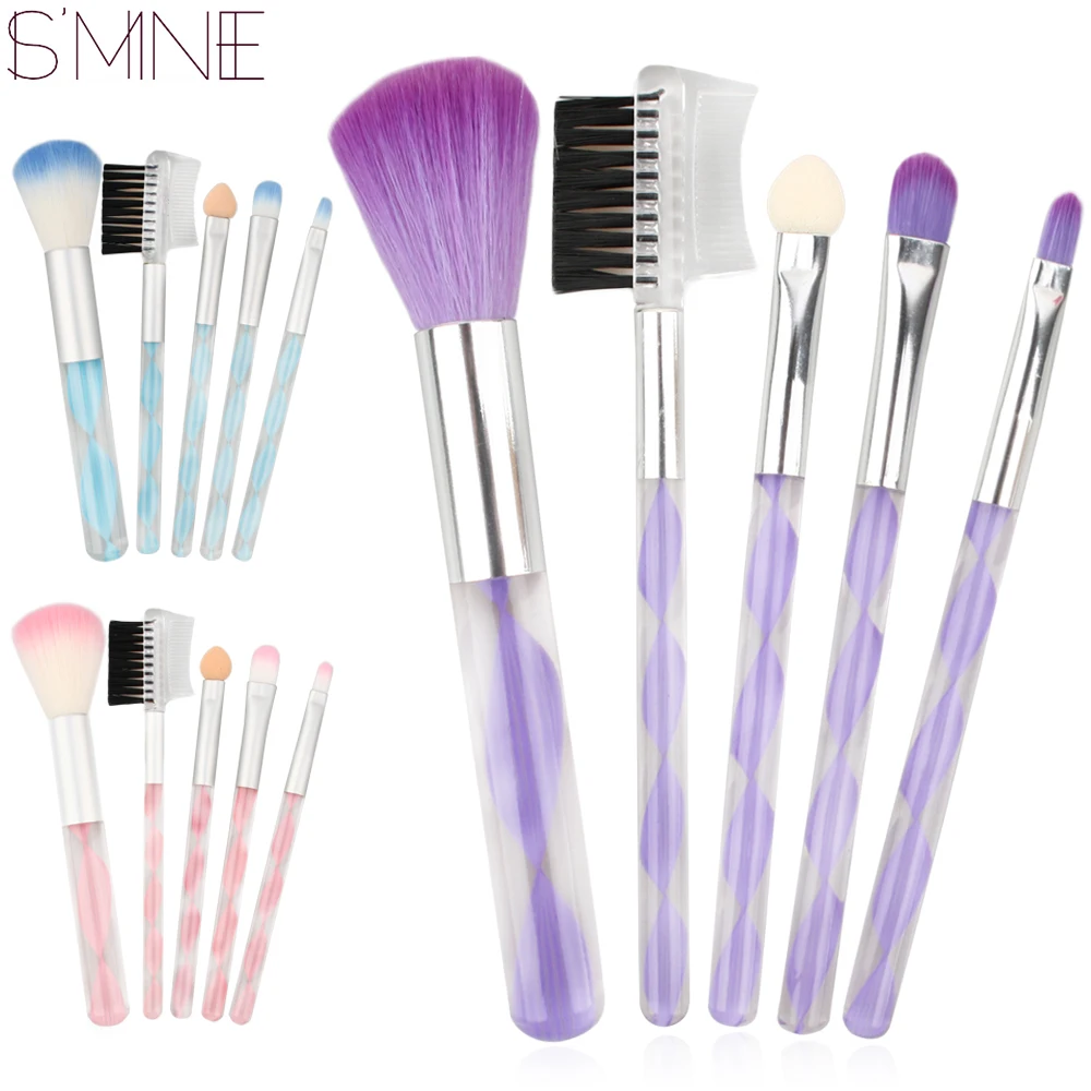 

ISMINE 5 Pcs Makeup Brushes Set Purple Blue Pink Nylon Hair Acrylic Handle Mini Makeup Brush Set Professional Cosmetics Tools