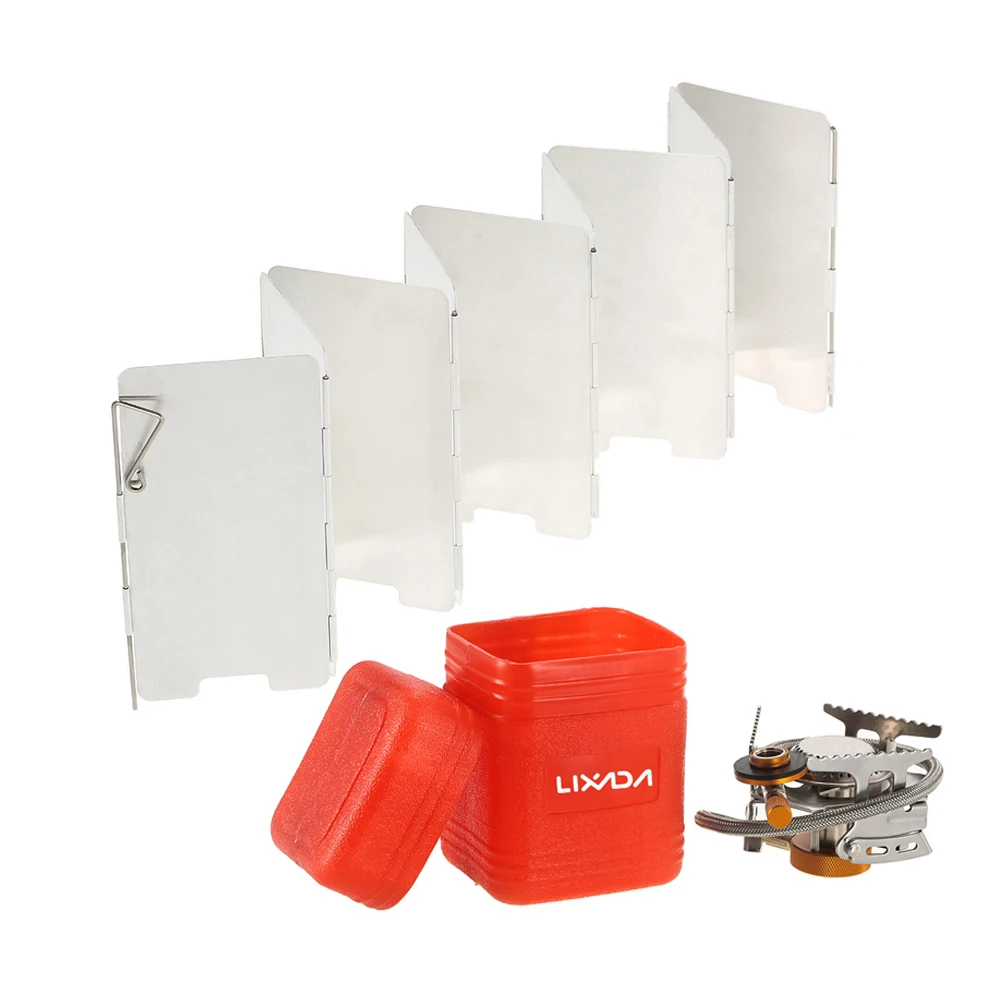 

Lixada Outdoor Camping Stove Kit Ultralight Compact Gas Stove with 9-Plate Camp Stove Windscreen Windshield Cookware Set