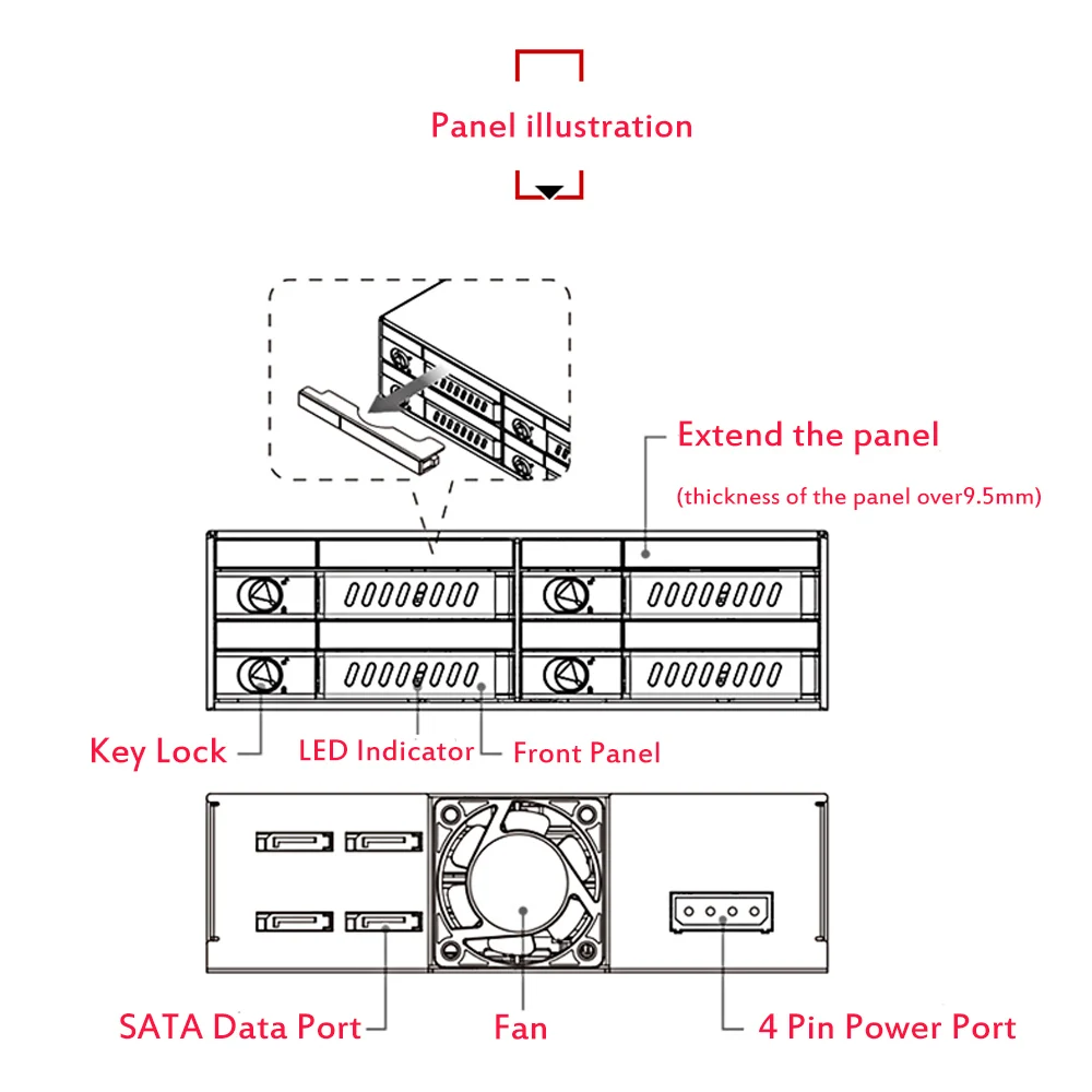 4 отсека 2,5 дюймов SATA HDD SSD жесткий диск мобиль, Мобильная стоечная плата с функцией блокировки ключа, поддержка горячей замены, высокая скорость 6 Гбит/с