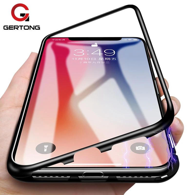 

Full Cover Magnetic Adsorption Case For iPhone XR XS Max 7 8 X 6 S 6S Plus Tempered Glass Flip Case Metal Frame Phone Cover