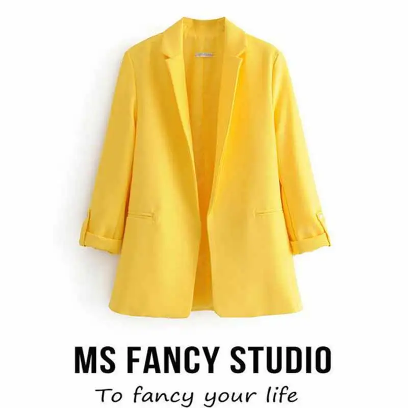 

England Style Women Volume Rolled Up Sleeve Vintage Casual Easy Loose Solid Color Regular Small Suit 4 Color Kawaii Coat