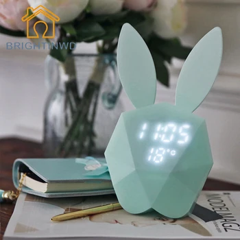 

Rabbit Digital Alarm Clock LED Night Light Thermometer Table Wall Clock/Built-in Lithium Battery Rechargeable Light BRIGHTINWD