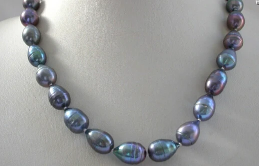 

Miss charm Jew1380 stunning big baroque black freshwater cultured pearl necklace AAA