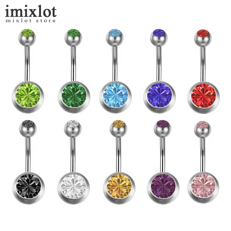 

Imixlot 5 Pcs/Lot Sexy Belly Button Rings Crystal Steel Body Jewelry Piercing Rings Navel Piercing Belly Bar Ring Body Pircing