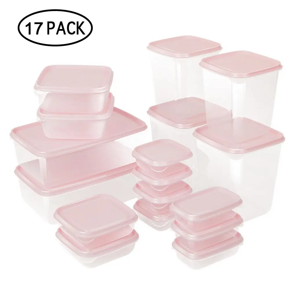 17 шт./компл. контейнеры для холодильника Пластик коробка для хранения продуктов контейнер Microwavable Еда ящик для сохранения свежести герметичный контейнер для Кухня - Цвет: Pink