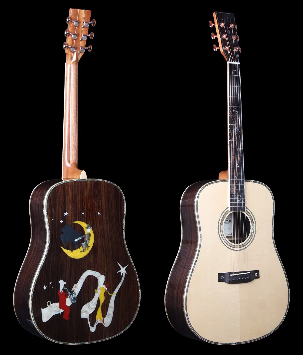 HM955SS 41 Inch full solid wood, deluxe inlay acoustic guitar, guitarra