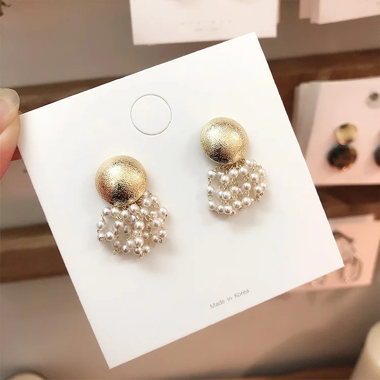 

2019 New South Korea Simulated Pearl Drop Dangle Earrings For Women Metal Wholesale Jewelry Shop Gift