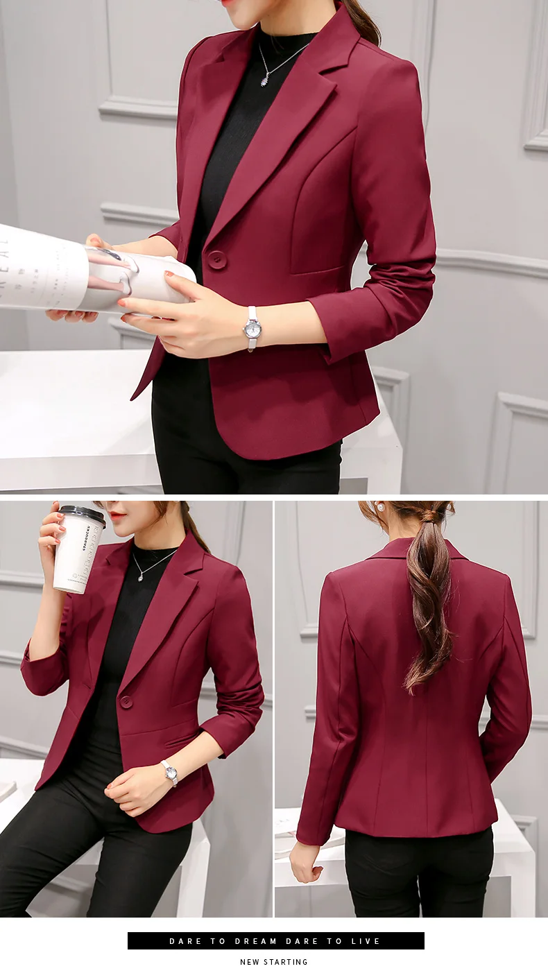 2019 цвет красного вина черный для женщин пиджаки для и куртки демисезонный модный, застегивающийся на одну пуговицу Блейзер Femenino дамы