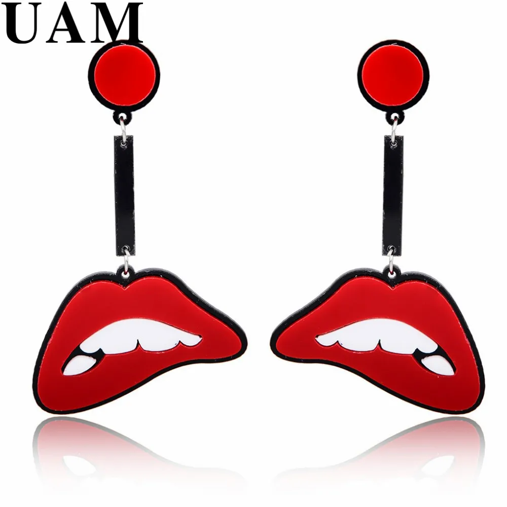European Trendy Hip Hop Jewelry Sexy Red Lips Acrylic Drop Earrings