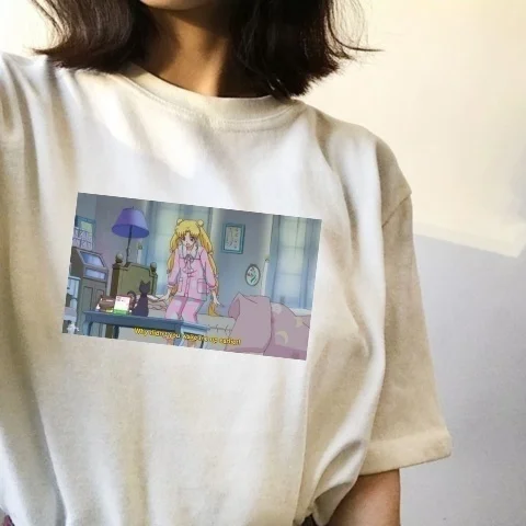 

kuakuayu HJN Why Didnt You Wake Me Up Earlier Sailor Moon Girl Funny Printe T Shirt Women Cute Cartoon Tee Tops
