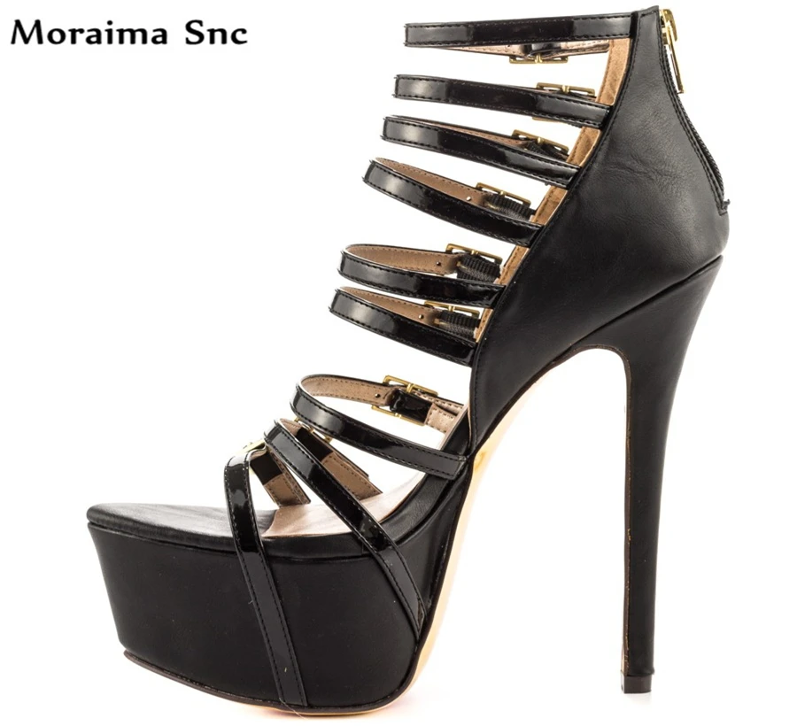

Moraima Snc hot selling fashion women Platform open toe Buckle strap Narrow Band cover heel zipper party sexy for ladies