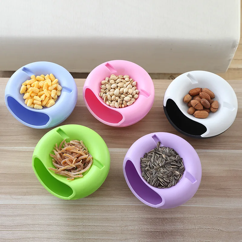 

Fashion Double Layer Snacks Containers Plastic Dry Fruit Dish Snacks Nut Melon Seeds Bowl With Mobile Phone Stand