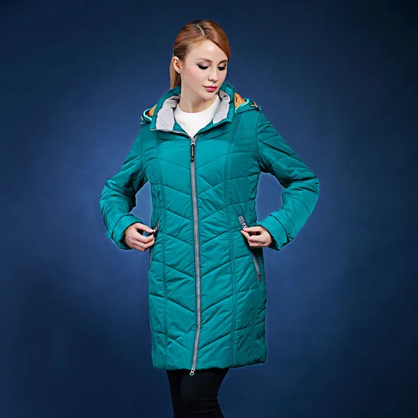 Европейская зимняя куртка женская одноцветная свободная с капюшоном Длинная синяя хлопковая куртка размера плюс 48-62 VLC-V510 - Цвет: light blue 3247