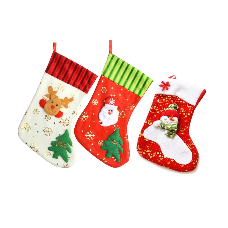WHISM Christmas Stocking Sock Gift Bag Kids Candy Bags Plaid Santa