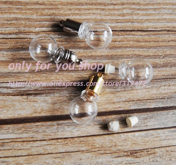 

Round bamboo Glass Vial Pendant Wish Bottle mental cap Pendant & 5mm rubble plug DIY miniature glass bubble/glass vial pendant