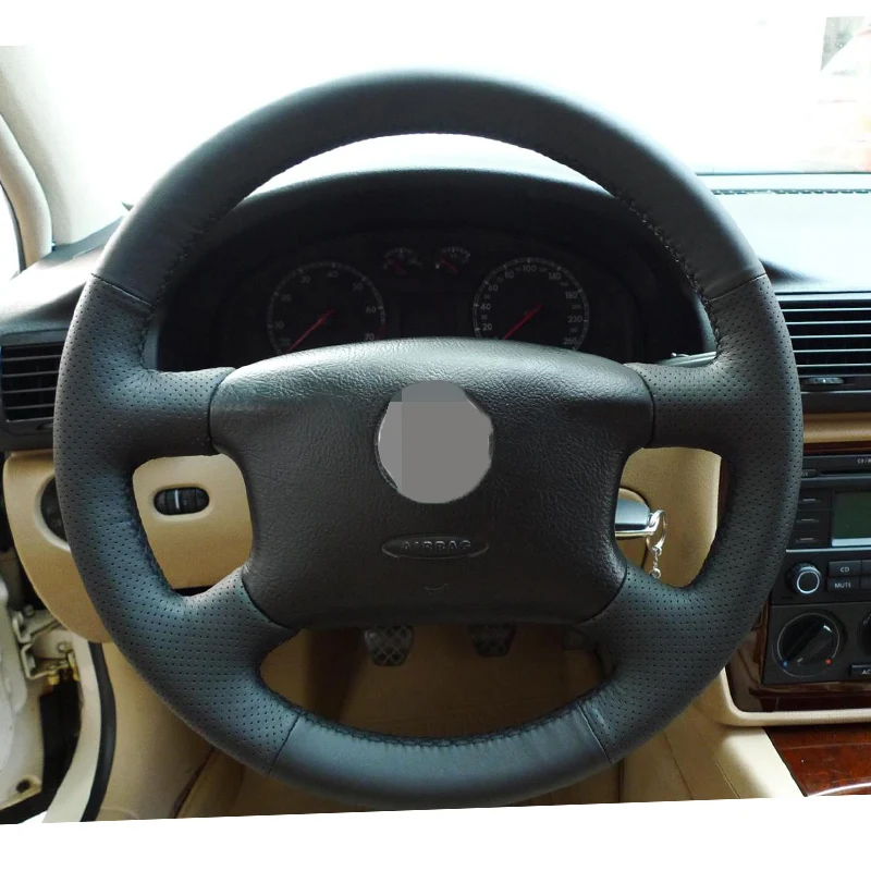 Hand-stitched Black Leather Steering Wheel Cover for Volkswagen Passat B5 VW Passat B5 VW Golf 4 Hand-stitched Black Leather Steering Wheel Cover for Volkswagen Passat B5 VW Passat B5 VW Golf 4