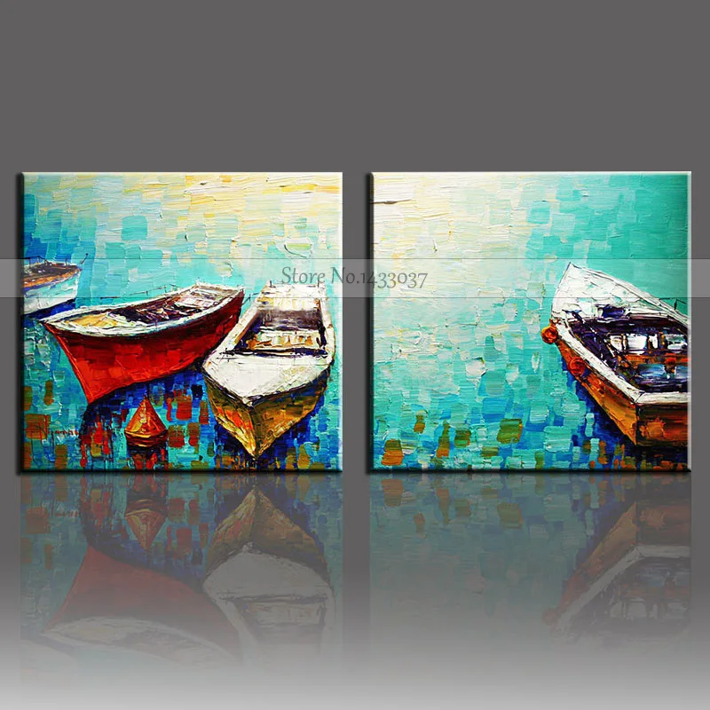 

Handmade Modern Abstract Masterful Textured Oil Paintings of Ships at Sea Hand Painted Wall Artwork Seascape Boat Canvas Picture