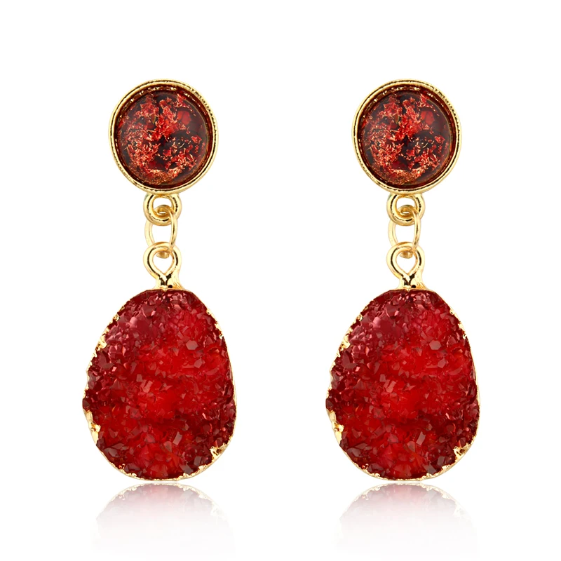 

Dayoff Europe Red Resin Drop Earrings Women Jewelry Handmade Water Drop Round Earrings Eardrop Gold Long Earring pendientes E99