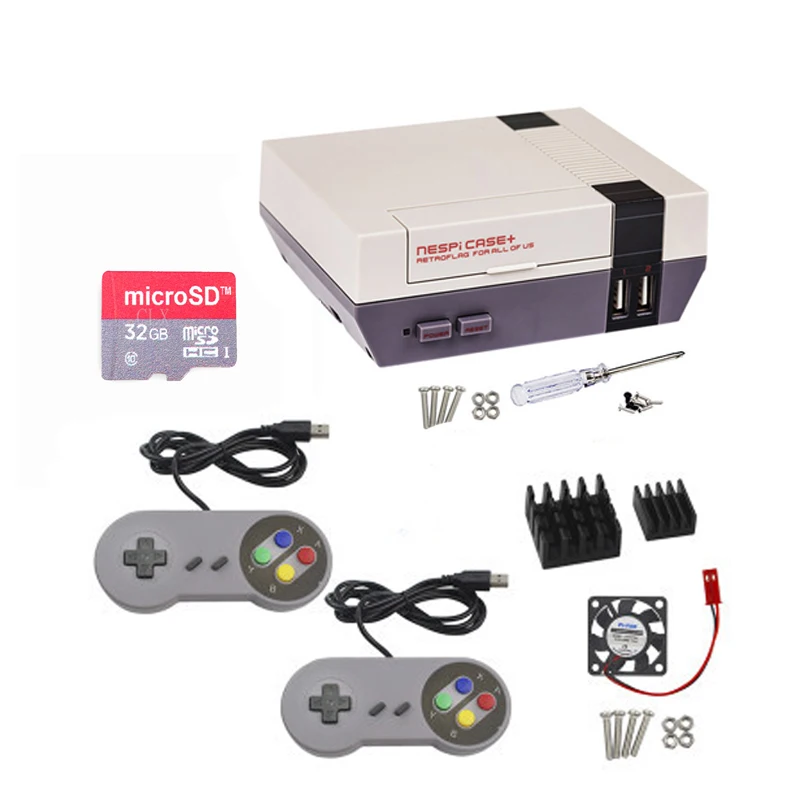 

NESPi Case Raspberry Pi 3 B+ NES Retroflag Box + Fan + 16/32GB SD Card + Game Pad Controller +heat sink for Raspberry pi 3B/3B+