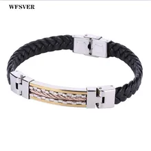 WFSVER Модные мужские панк ювелирные изделия подарок черный ручной ткачество кожаный браслет золотой серебряный браслет из нержавеющей стали браслет