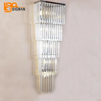

new design long crystal wall lamp modern LED wall light AC110V 220V lustre living room hotel project lighting