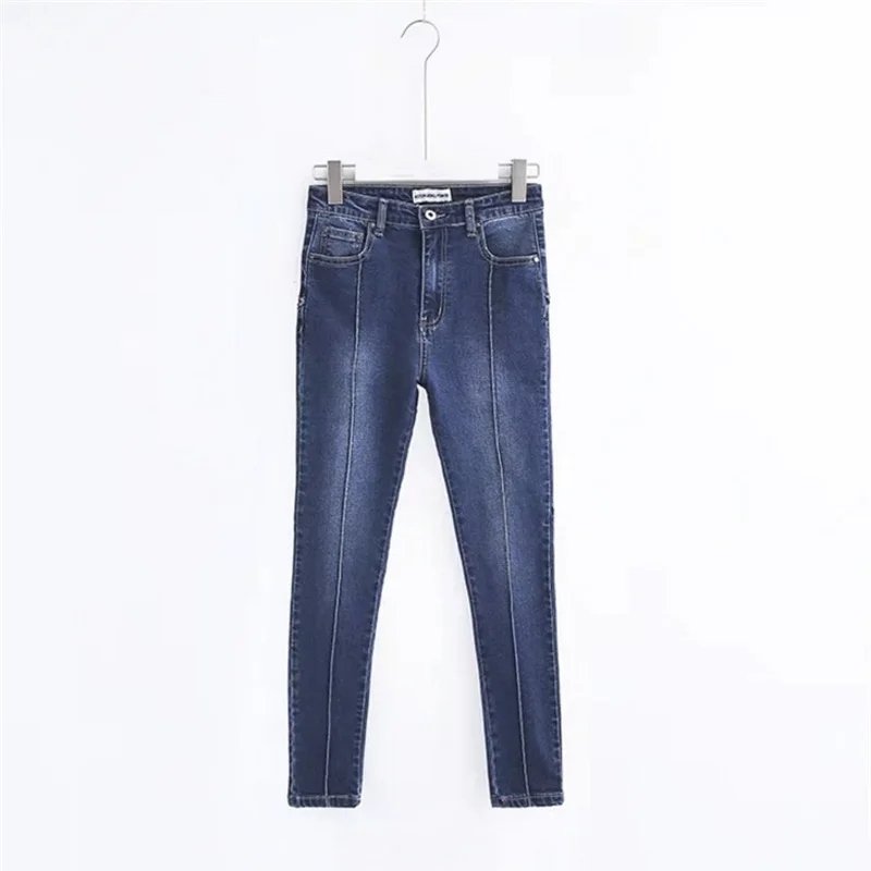 Для женщин Высокая талия обтягивающие джинсы мода сращивания пентаграмма s тонкий деним стрейч узкие брюки Капри