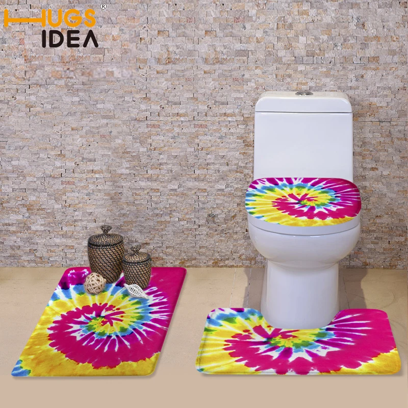 

HUGSIDEA 3Pcs/set Fashion Bathroom Non-slip Mat Mixed Color Geometry Square Toilet Seat Covers Set for Toilet Seat Protectors