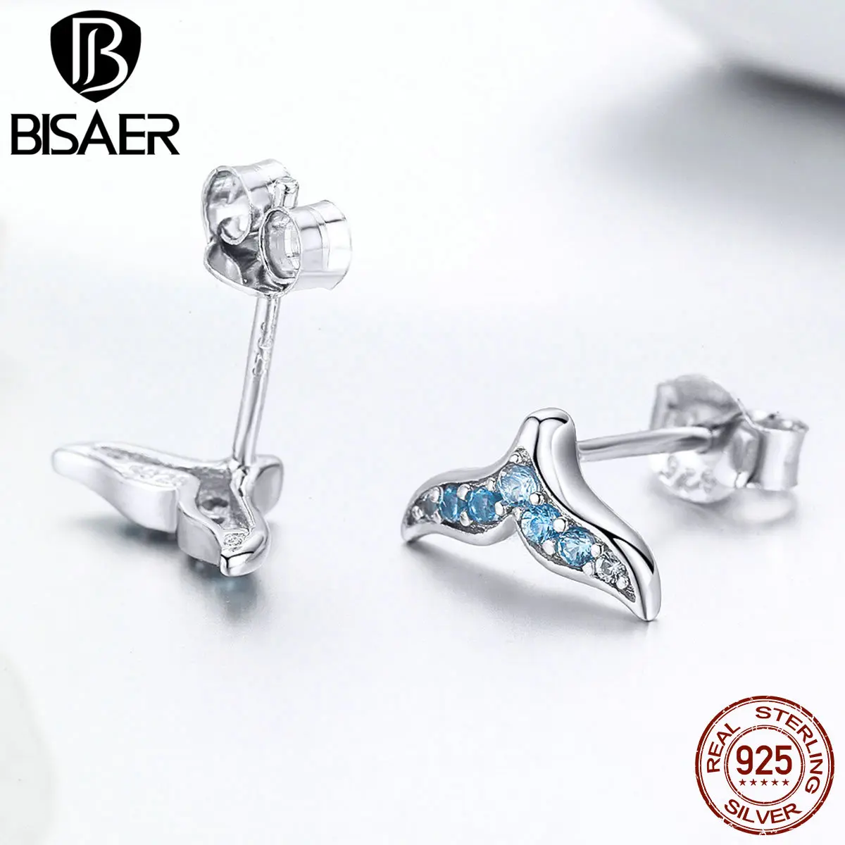 BISAER 925 пробы серебро синий кулон из кубического циркония Русалка серьги со
