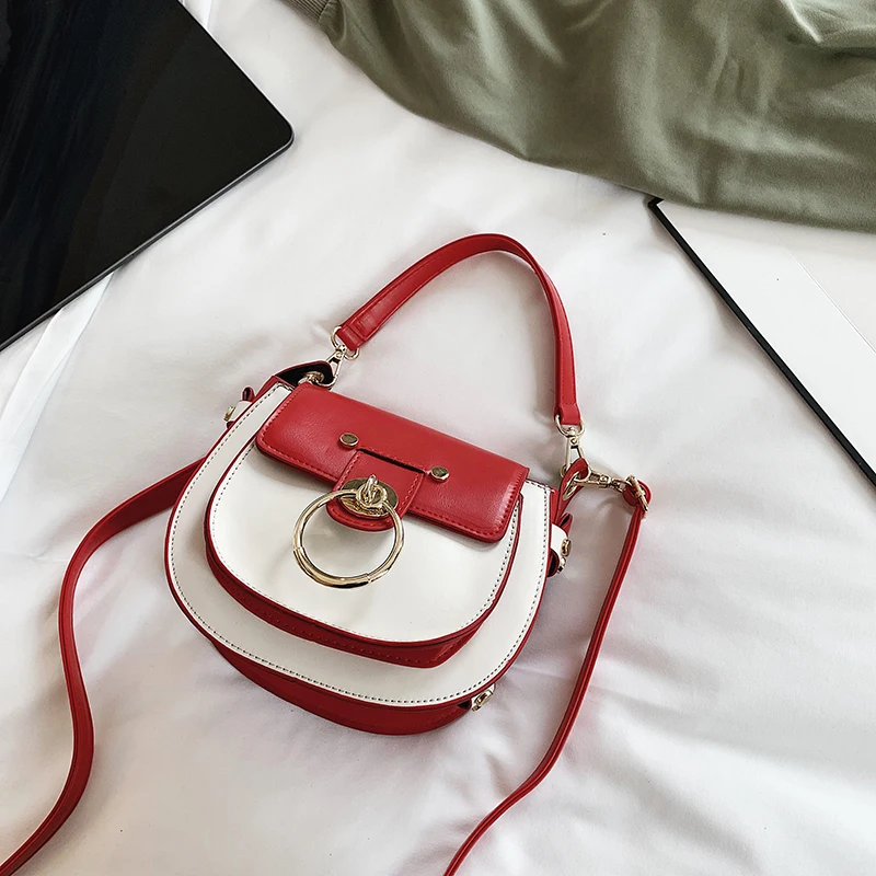 BXX Sac/Новинка, модная женская сумка с клапаном и карманом, контрастная модная полукруглая седельная сумка, сумки через плечо, сумки ZC444 - Цвет: white