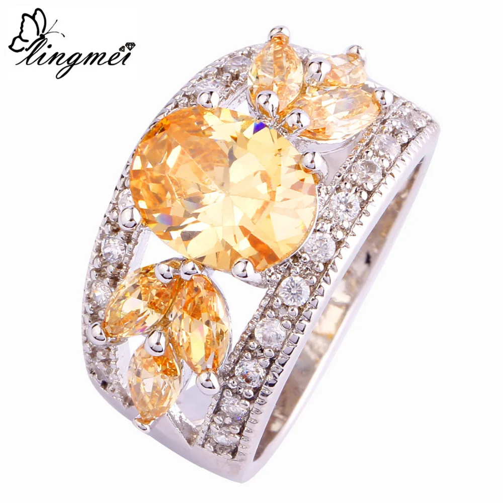 Lingmei модные женские туфли Morganite белый серебряные Цвет кольцо Размеры 7 8 9 10 11 12 Высокое качество унисекс Благородный ювелирные изделия 650r5