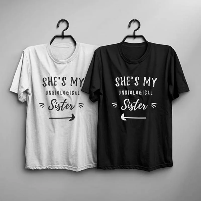Best Friend Gift Funny T Shirt Graphic Tee Women Clothing for Birthday She is my unbiological sister shirt goth tumblr top | Женская