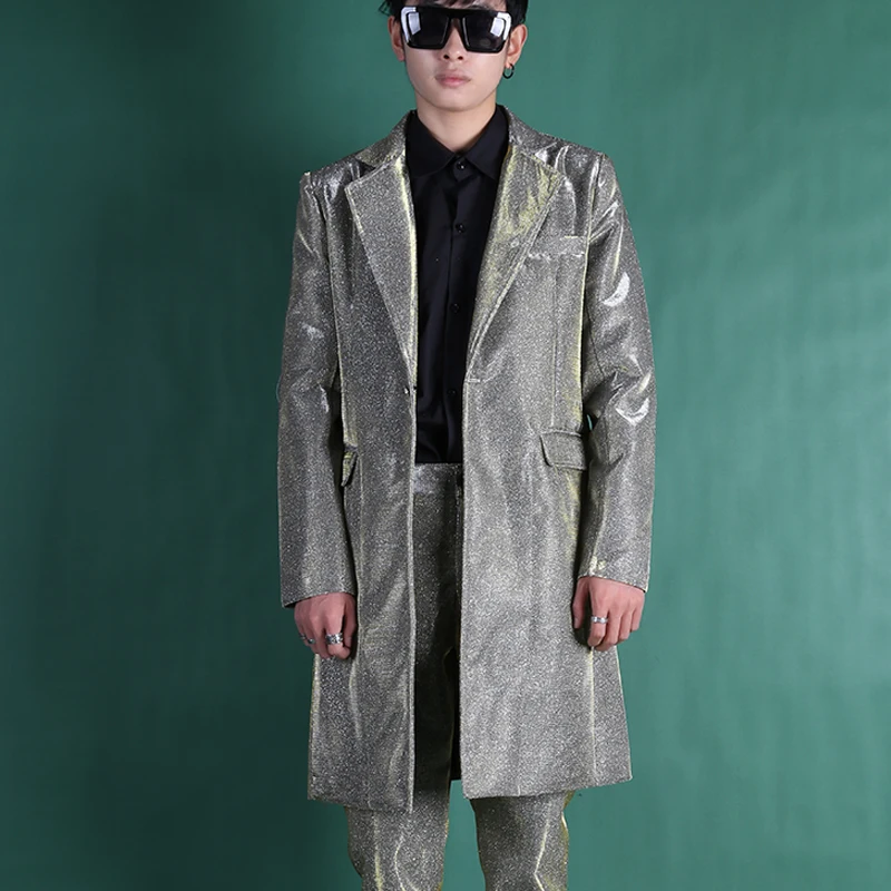 

Fashion Blazers Jacket Singer Dancer Stage Clothing Casual Long Suit Nightclub Stage Custom Men Suits Sets (jacket+pant) Male