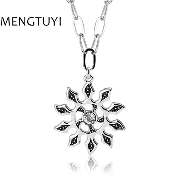 

Mengtuyi 12pcs/lot Flower Pendants With Crystal Stone Necklace Men Women Jewelry Long Necklace Collier Fashion Male Gift
