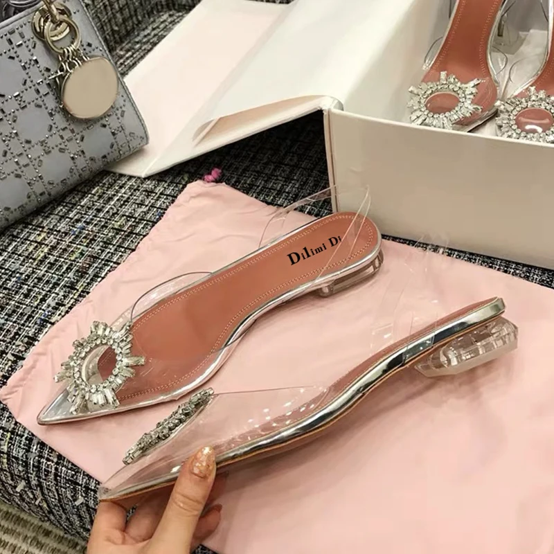 

women fashion transparent sandals pointed toe flat shoes woman rhinestone dress shoes wedding clear sandals