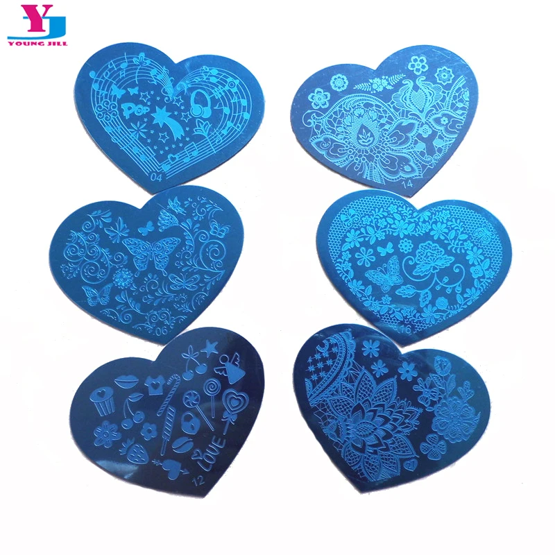 

6pcs Mix Design High Quality Nail Art Stamping Plates Heart Pattern Stainless Steel Manicure Stencils DIY Nail Polish Plantillas