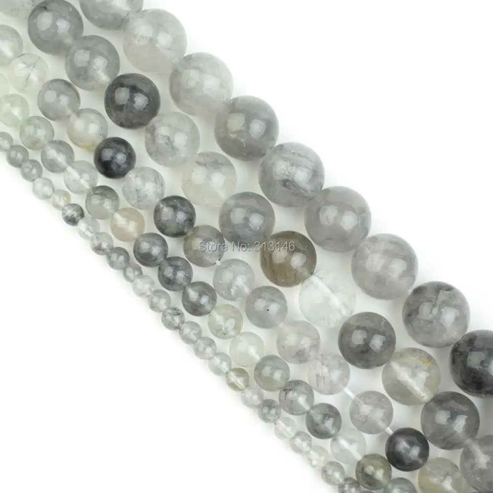 Approx 30 pcs Size : 12mm SHENGSHIHUIZHONG Wholesale Natural Round Gray Grey Cloudy Quartz Stone Strand Beads 4 6 8 10 12MM for Beading Bracelet Necklace Jewelry Making