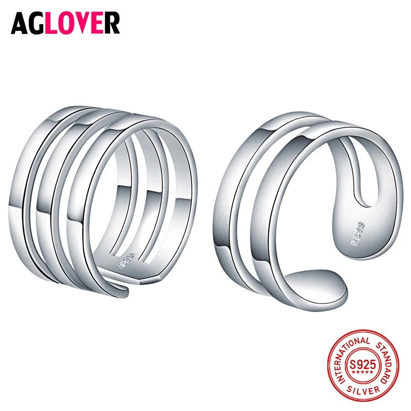 

925 Sterling Silver Couple Rings Fashion Simple Men Women Open Rings Lovers Jewelry
