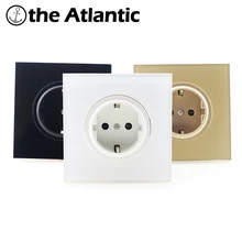 Atlantic EU/DE/RU 16A Socket Crystal Glass Switch Wall Socket Tempered Glass Panel 110-250V Wall Power Socket Outlet Grounded livolo eu standard wall power socket white crystal glass panel manufacturer of 16a wall outlet vl c7c2eu 11
