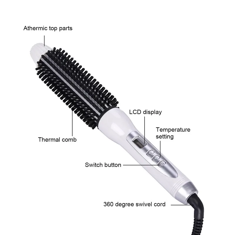Электрический инструмент для укладки волос с ЖК-дисплеем, керамическая щетка для завивки волос, выпрямитель, расческа, PTC, быстрый нагрев, портативная плойка, щетка для волос 394