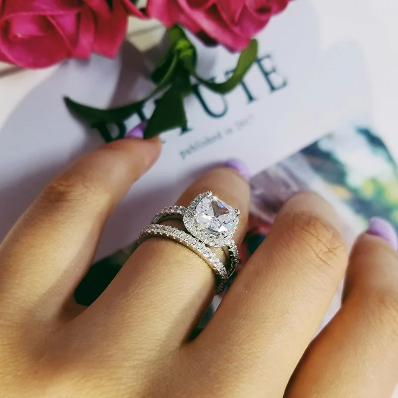 

SoLove Real 925 Sterling Silver Ring Engagement O Finger anel de diamante CZ Diamond Zircon anel for Women Exquisite LR1090