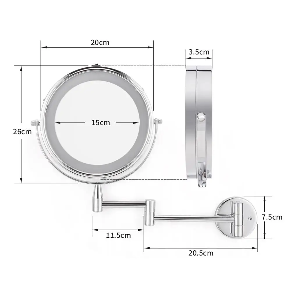 smartloc Extendable LED 8 inch 5X Magnifying Bathroom Wall Mounted Mirror Mural Light Vanity Makeup Bath Cosmetic Smart Mirrors