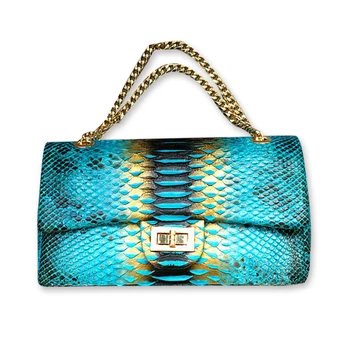 

High quality luxury genuine python skin classic chain purse multicolor python leather crossbody chain bag